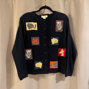 Bechamel Vintage Black Cardigan with Animal Patches